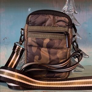 HAUTE SHORE Camouflage Crossbody Bag with Striped Strap